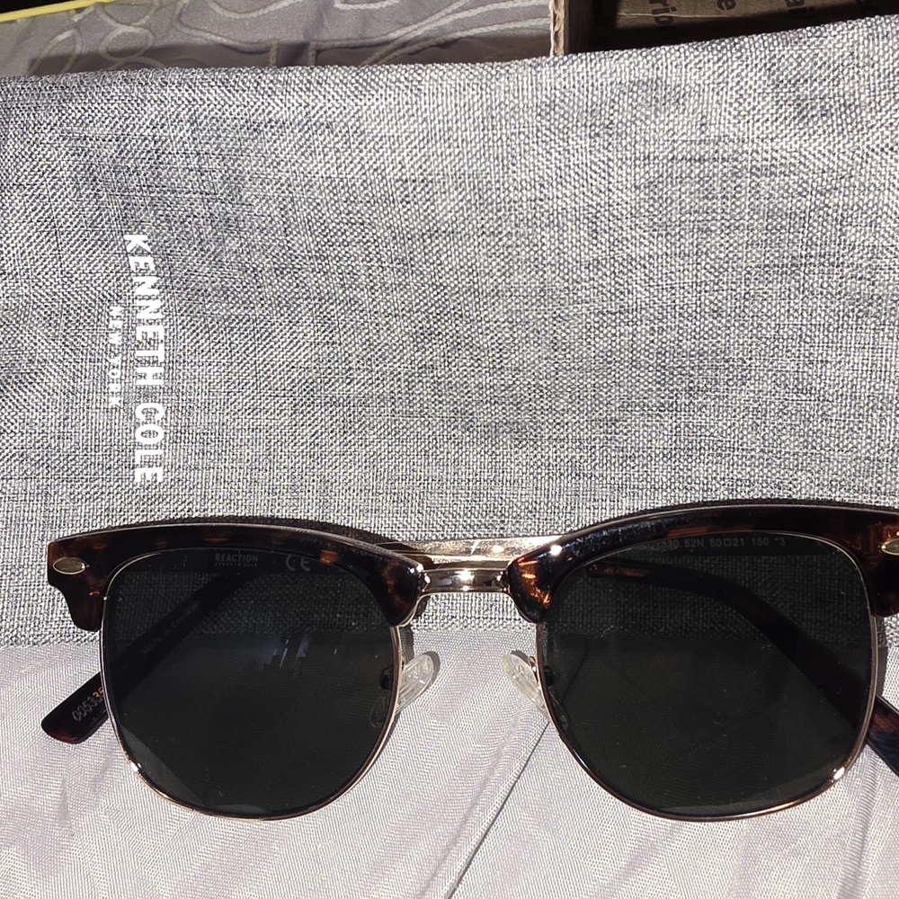 Kenneth Cole Tortoiseshell and Gold Clubmaster Sunglasses with Black Lenses